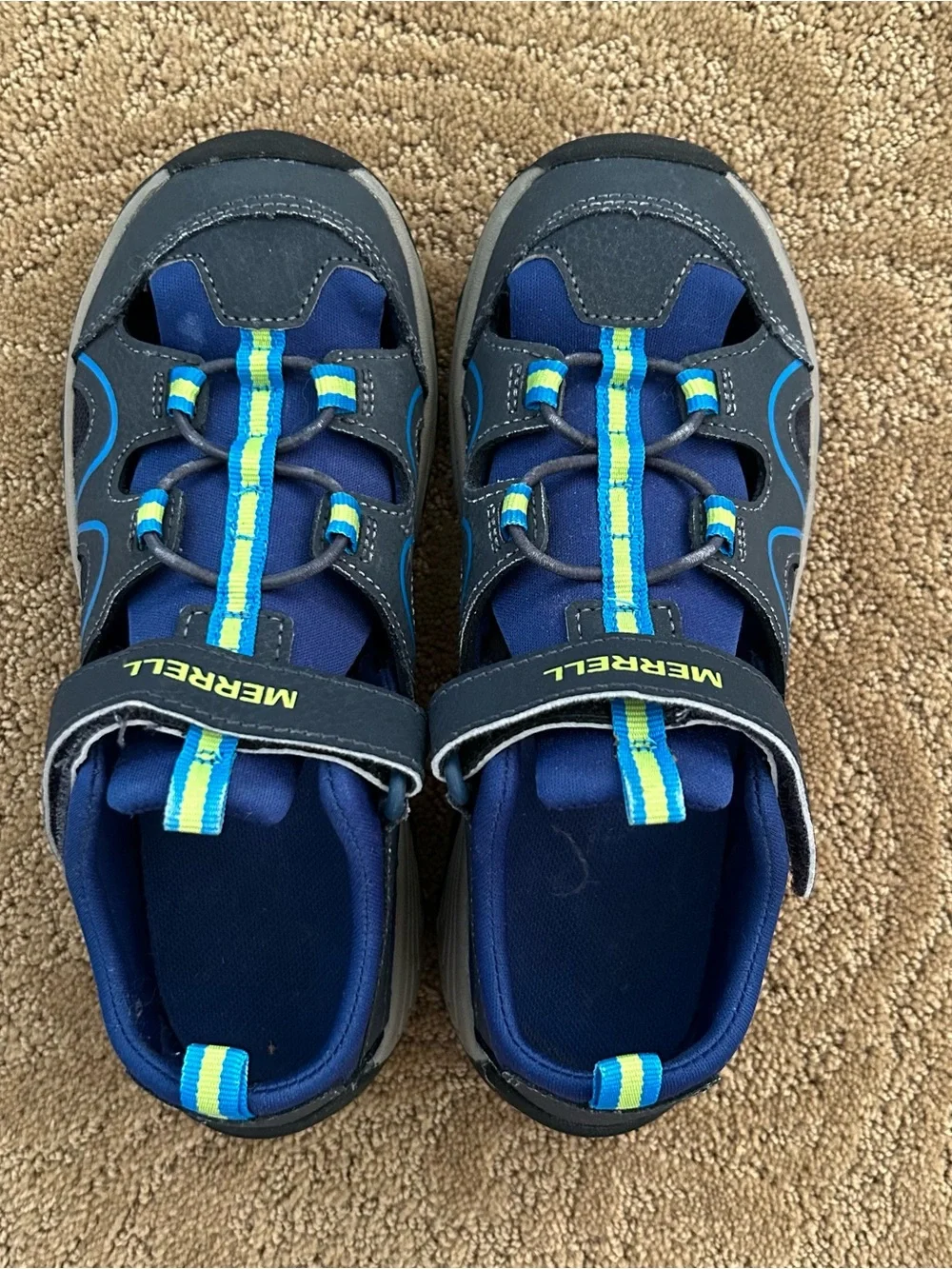 Merrell Kids Navy and Bright Blue Sport Sandal with Lime Accents